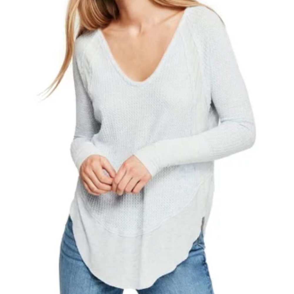 NWT Gray Free People Catalina Long Sleeve Thermal Shirt V Neck Small
